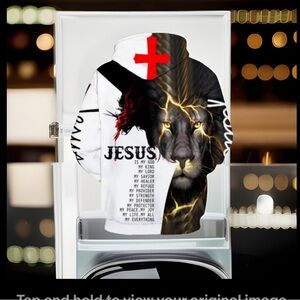 LION & JESUS On The Cross WVerse Long Sleeve kangaroo Pocket Hoodie Pullover